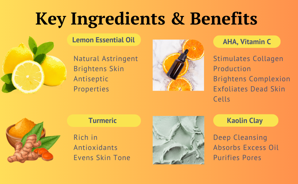 Ingredients of Turmeric & Vitamin C Clay Face Mask for brightening and radiance